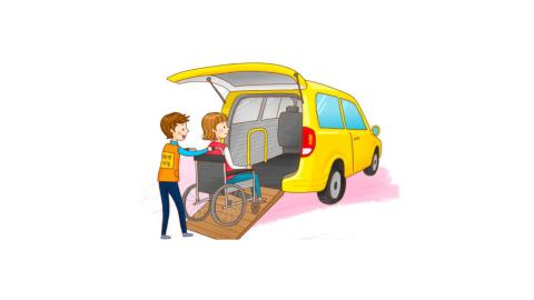 Immagine rappresentativa di un alunno con disabilità che sale su un mezzo di trasporto scolastico Immagine rappresentativa di un alunno con disabilità che sale su un mezzo di trasporto scolastico