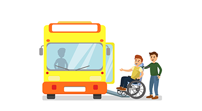 alunno disabile che sale sullo scuolabus