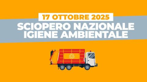 Nell’immagine è raffigurato un camion dell’immondizia; inoltre, è presente la scritta “17 ottobre 2025 – Sciopero nazionale igiene ambientale